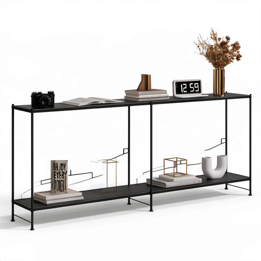 Czarna konsola metalowa z 2 półkami MDF 160 x 30 x 90 cm